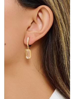 Fayra Accessories Zirkon Taş Işlemeli Baget Kristal Küpe 18 K Altın Kaplama