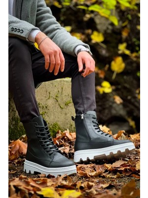 Uslucan Alışveriş KB-0993 Kuback Siyah Cilt Beyaz Yüksek Taban Postal Bot