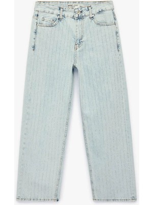 Koton Straight Taşlı Mavi Kadın Jean Pantolon 6SAL40024MD