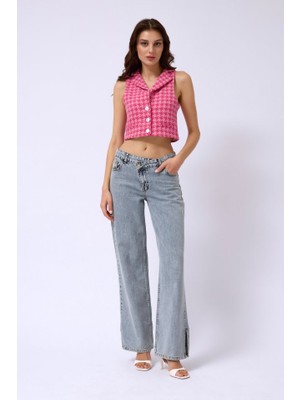 Yeşil Sarmaşık Kazayağı Crop Yelek