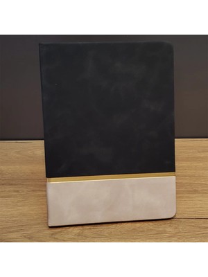 Aesco Altın Şeritli Siyah Deri Not Defteri