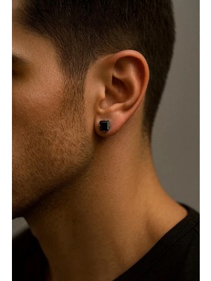 Jaida Moda Unisex Siyah Kare Zirkon Taşlı Deliksiz Mıknatıslı Manyetik Çelik Küpe - 1 Adet