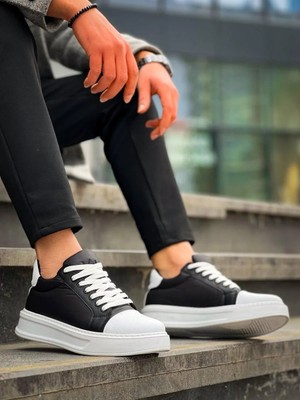 Uslucan Alışveriş KB-X46 Kuback Siyah Beyaz Yüksek Beyaz Taban Günlük Spor Ayakkabı
