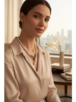 Fayra Accessories Zirkon Taşlı Tek Sıra Inci Kolye