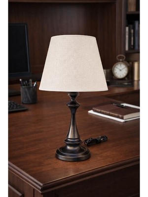 Dede Faro Abajur Siyah Metal Gövdeli Krem Rengi Şapkalı