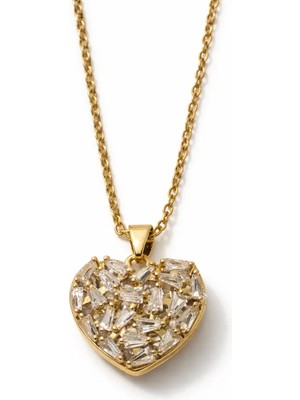 Stainless Steel Baget Taşlı Kalp Kolye