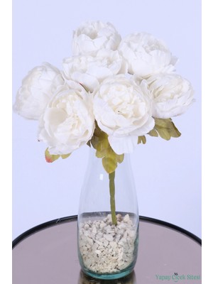 Yapay Çiçek Sitesi Dolgun Görünümlü Yapay Şakayık Çiçek Demeti Beyaz 7 Dal