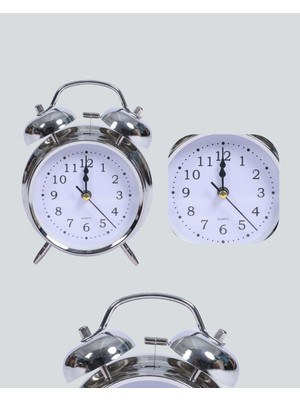 Epilons Yuvarlak Gümüş Dekoratif Işıklı Masa Üstü Saat Alarmlı Sessiz Çalışma