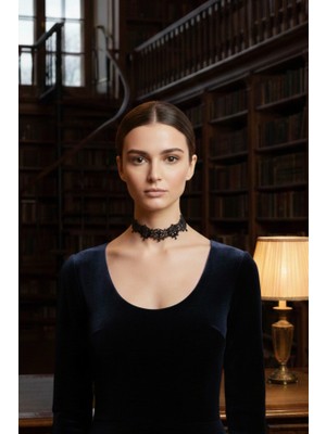 Geniş Güpür Dantel Choker Boyunluk - Çiçek Motifli Vintage Kolye - Elegant Siyah Dantel Aksesuar