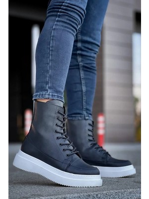 Uslucan Alışveriş KB-0991  Kuback Siyah Cilt Yüksek Taban  Bağcıklı  Postal Bot