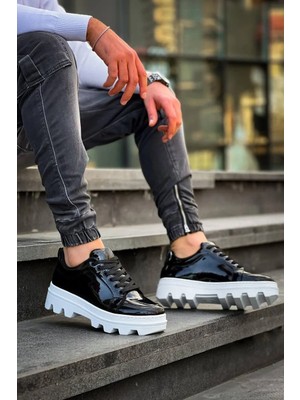 Uslucan Alışveriş KB-056 Kuback Siyah Rugan Beyaz Yüksek Taban Günlük Spor Ayakkabı
