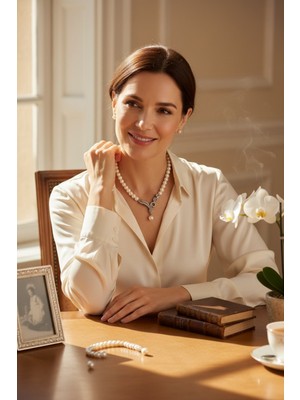 Fayra Accessories Zirkon Taşlı Tek Sıra Inci Kolye