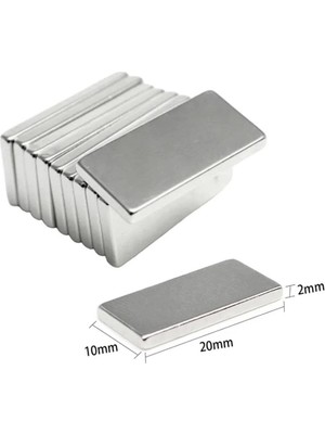 Aesco 20×10×2 mm N35 Neodyum Mıknatıs – Köşeli, Nikel Kaplama (50’li Set)
