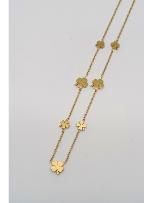 Neora 14K Altın Kaplama Yedi Yonca Tasarım Kadın Çelik Kolye