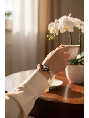 Fayra Accessories Kristal Oval Taşlı Inci Bileklik