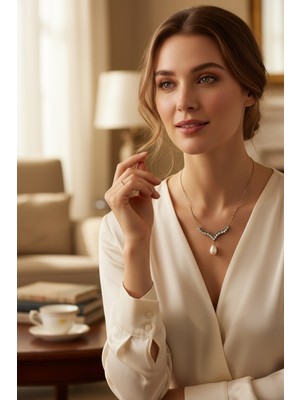 Fayra Accessories Zirkon Taşlı Inci Sallantılı Kolye