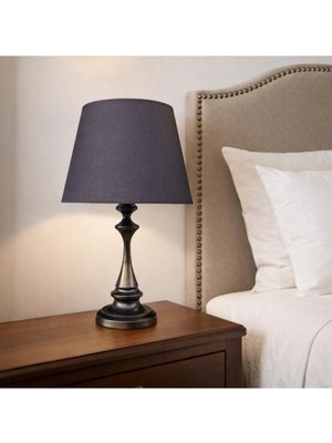 Dede Faro Abajur Siyah Metal Gövdeli Siyah Abajur Şapkalı