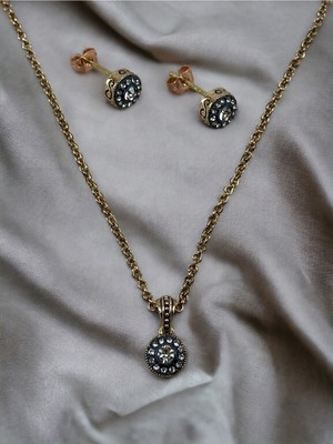Fayra Accessories Zirkon Taşlı Yuvarlak Minimal Kolye ve Pimli Küpe Seti