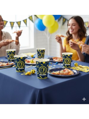 Dodomar Champion Temalı Sarı Lacivert Karton Bardak 8 Oz 8'li Spor Parti Bardağı