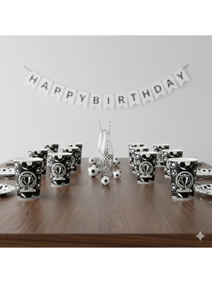 Dodomar Champion Temalı Siyah Beyaz Karton Bardak 8 Oz 8'li Parti ve Doğum Günü Bardağı