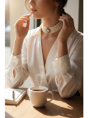 Fayra Accessories Baget Zirkon Taşlı Tasma Inci Kolye