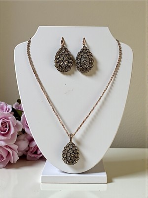 Fayra Accessories Elmas Montür Zirkon Taşlı Salkım Küpe ve Kolye Seti