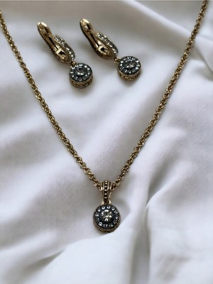 Fayra Accessories Zirkon Taşlı Yuvarlak Minimal Kolye ve Sallantılı Küpe Seti