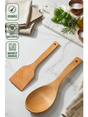Ülgenev 2'li Bambu Tahta Kaşık Seti Pilav, Servis Kaşığı ve Spatula Ahşap Mutfak Seti, Çeyizlik