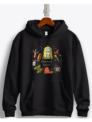 MGAX Adventure Kamp Malzemeleri Baskılı Regular Kapşonlu Sweatshirt