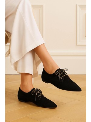 Deriderim Süet Bağcıklı Sivri Burun Ayakkabı
