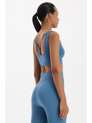 COMEUP Sırtı Askı Detaylı Pedli Sporcu Sütyeni Kozmoz Mavi