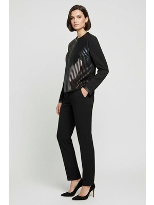 Deriderim Lacivert Siyah Bordo Lona Tül Üzerine Deri Baskılı Kadın Hakiki Deri Ceket