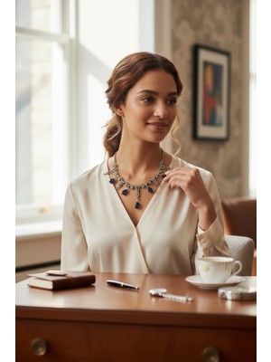 Fayra Accessories Sarkıt Gerdanlık Zirkon Taş Detaylı Nişan Kına Düğün Gerdanlık