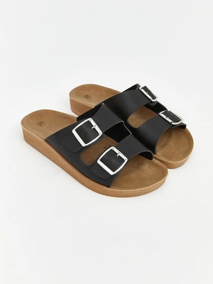 LC Waikiki Siyah Çift Bantlı Kalın Tabanlı Kadın Terlik  (S6)