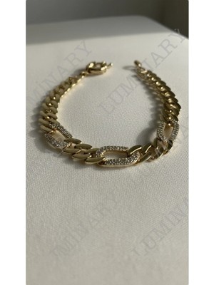 Luminary Atelier Xuping Kadın Gold Renk Paslanmaz Çelik Kalın Zincir Bileklik – Taşlı Halka Detaylı Premium Model