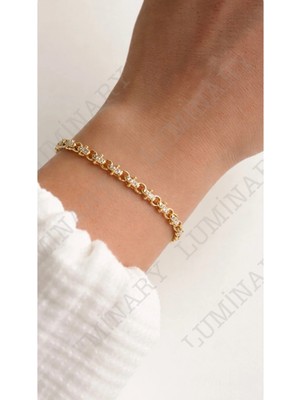 Luminary Atelier Kadın Gold Renk Paslanmaz Çelik Taşlı Zincir Bileklik – Zarif Bar Detaylı