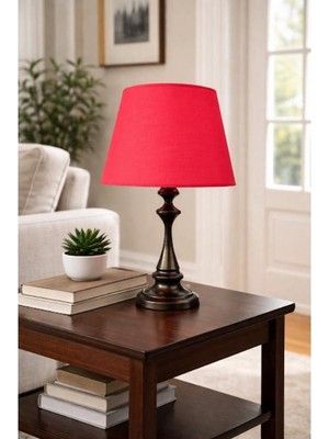 Dede Faro Abajur Metal Siyah Gövdeli Kırmızı Abajur Şapkalı