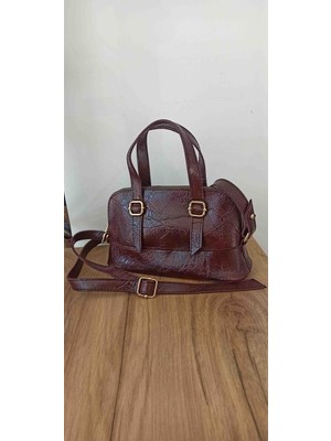 Matruşka Deri Sanat Tasarım Rugan El ve Kol Çantası (Bordo)