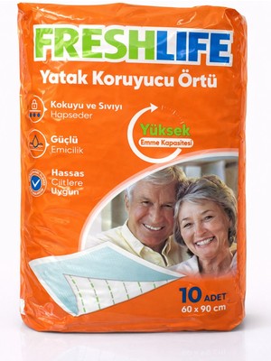 Freshlife Yatak Koruyucu Örtü 60X90 cm 10’lu Paket – Yüksek Emici Tek Kullanımlık Hasta Altı Örtüsü – Sıvı Geçirmez Yatak Koruyucu