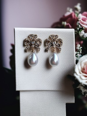 Fayra Accessories Zirkon Taşlı Fiyonk Figür Mayorka Inci Küpe