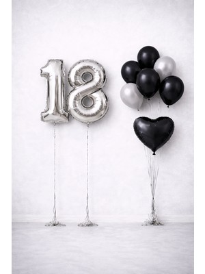 Siyah Gümüş Konsept Rakam Balonlu Mini Doğum Günü Balon Seti
