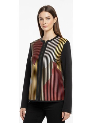 Deriderim Sarı Kırmızı Beyaz Lona Tül Üzerine Deri Baskılı Kadın Hakiki Deri Ceket