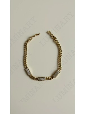 Luminary Atelier Xuping Gold Renk Paslanmaz Çelik Taşlı Plaka Zincir Bileklik – Modern Premium Model