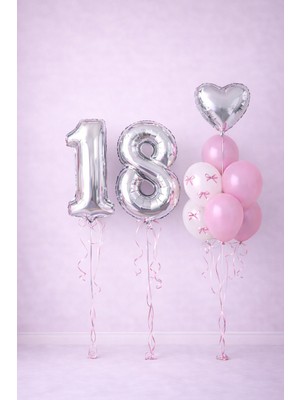 Prenses Konsept Gümüş Pembe Kurdeleli Doğum Günü Mini Balon Seti