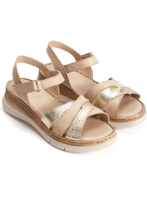 Ender Iç Dış Hakiki Deri Dolgu Taban  Kadın Sandalet