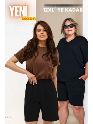 Vladivosto Diz Hizasında Beli Lastikli Cepleri Derin Ekstra Bol Kalıp Oversize Baggy Büyük Beden Yüksek Bel Şort