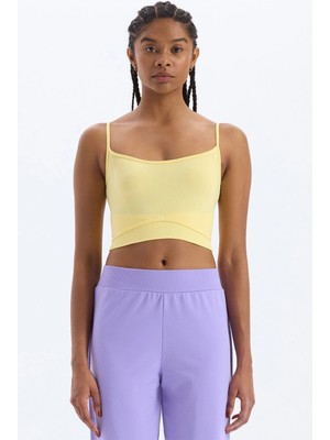 COMEUP Çift Katlı Görünen İnce Askılı Crop Top Güneş Sarısı