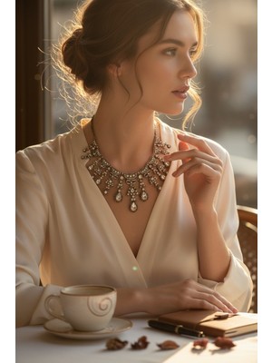 Fayra Accessories Zirkon Taşlı Su Damlası Nişan Kına Düğün Gerdanlık