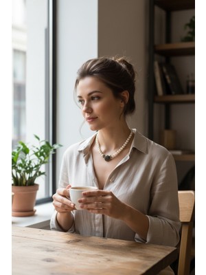 Fayra Accessories Kristal Taşlı Elmas Montür Tek Sıra Inci Kolye