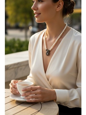 Fayra Accessories Zirkon Taşlı Su Damlası Figürlü Inci Kolye